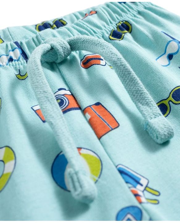 Babyhug Single Jersey Knit Full Length Lounge Pant with Camera Print - Light Blue