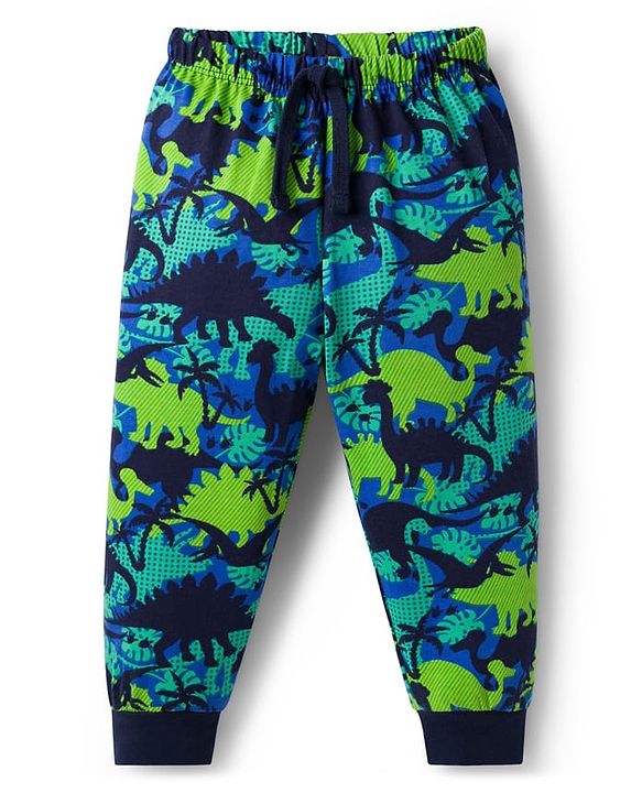Babyhug Single Jersey Knit Full Length Lounge Pant With Dino Print - Multicolor