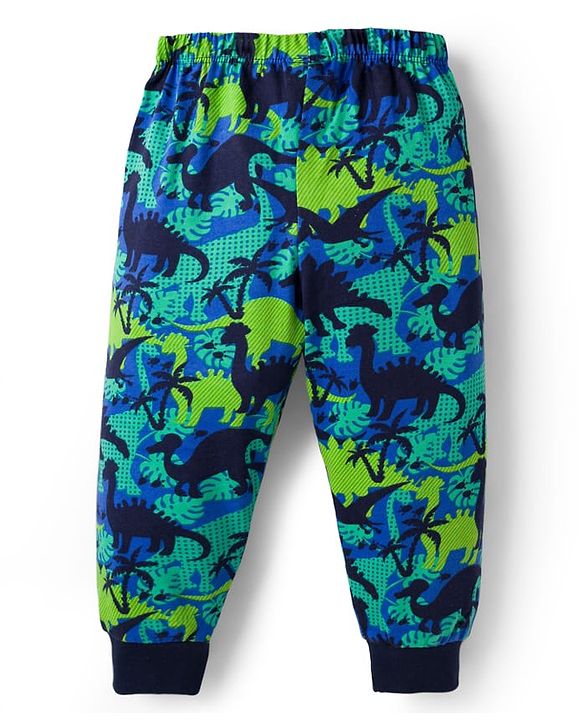 Babyhug Single Jersey Knit Full Length Lounge Pant With Dino Print - Multicolor