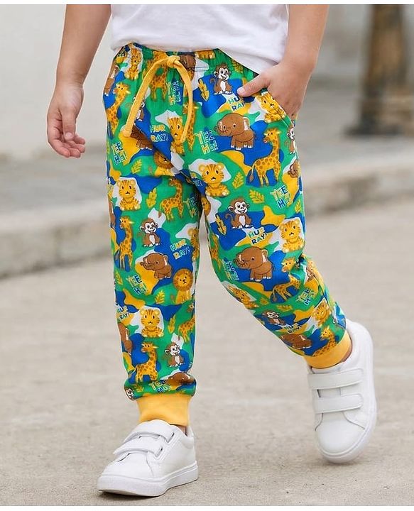 Babyhug Single Jersey Knit Full Length Lounge Pant with Animal Print - Multicolor