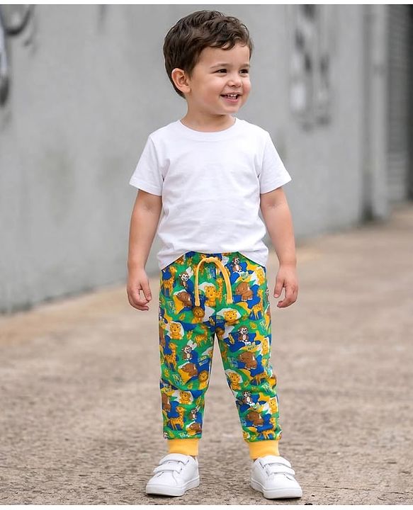 Babyhug Single Jersey Knit Full Length Lounge Pant with Animal Print - Multicolor