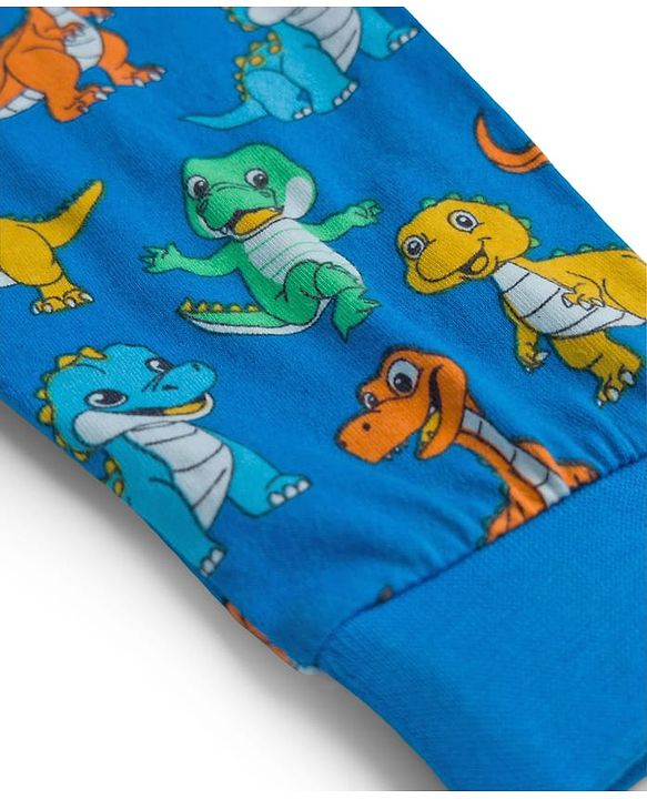 Babyhug Single Jersey Knit Full Length Lounge Pant With Dino Print - Blue