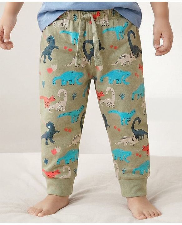 Babyhug Single Jersey Knit Full Length Lounge Pant With Dino Print - Multicolor