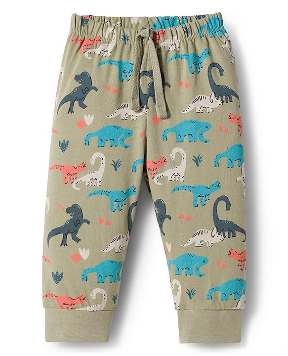 Babyhug Single Jersey Knit Full Length Lounge Pant With Dino Print - Multicolor