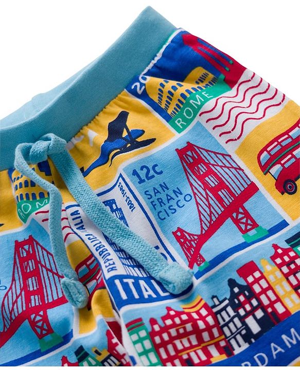 Babyhug Single Jersey Knit Full Length Lounge Pants with City Print Pack of 2 - Red & Light Blue