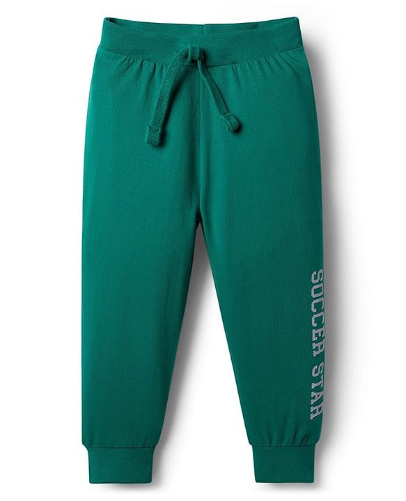 Babyhug Single Jersey Knit Full Length Solid Lounge Pants with Text Print Pack of 3 - Green Red & Grey