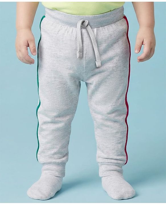Babyhug Single Jersey Knit Full Length Solid Lounge Pants with Text Print Pack of 3 - Green Red & Grey