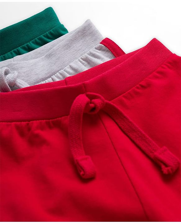 Babyhug Single Jersey Knit Full Length Solid Lounge Pants with Text Print Pack of 3 - Green Red & Grey