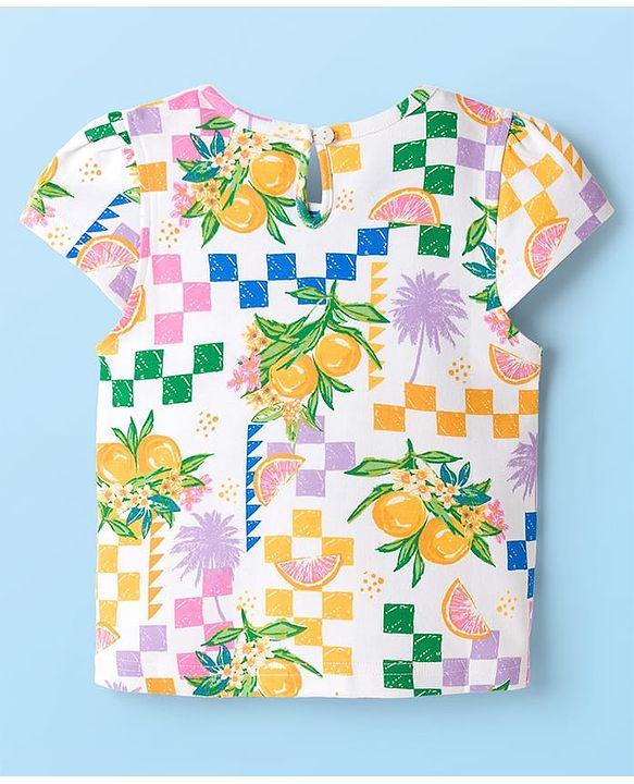 Babyhug Cotton Knit Half Cap Sleeves T-Shirt with Tropical Theme Print - Multicolor