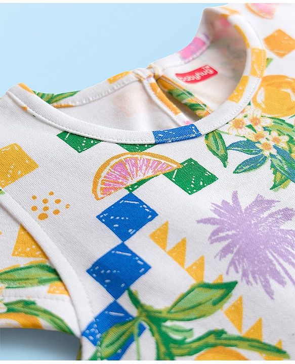 Babyhug Cotton Knit Half Cap Sleeves T-Shirt with Tropical Theme Print - Multicolor
