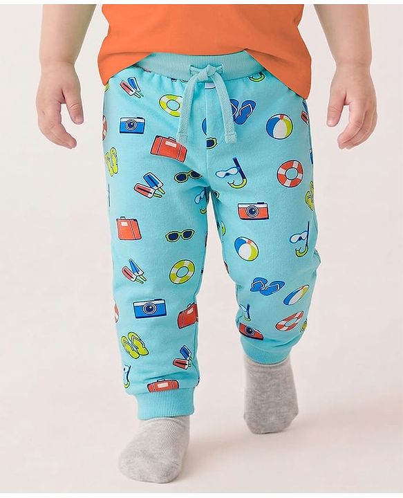 Babyhug Single Jersey Knit Full Length Lounge Pant with Stripes & Prints Pack of 3 - Multicolor