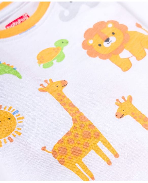 Babyhug Cotton Knit Full Sleeves Jungle Theme Animal Printed T-Shirt & Pyjama Co- Ord Night Suit - White