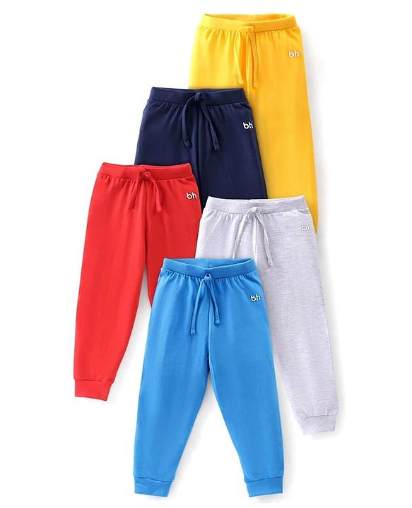 Babyhug Single Jersey Knit Full Length Solid Colour Lounge Pant Pack Of 5 - Multicolour