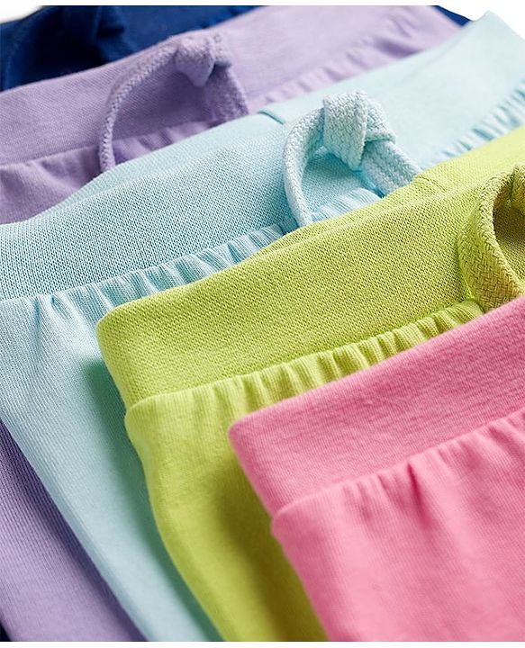 Babyhug Single Jersey Knit Full Length Solid Color Lounge Pants Pack of 5 -Multicolor