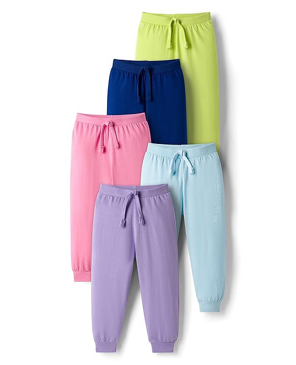 Babyhug Single Jersey Knit Full Length Solid Color Lounge Pants Pack of 5 -Multicolor