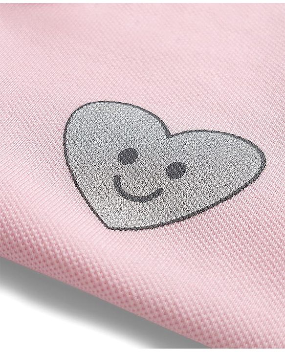 Babyhug Cotton Knit Half Puffed Sleeves Polo T-Shirt with Heart Print - Pink