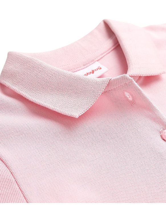Babyhug Cotton Knit Half Puffed Sleeves Polo T-Shirt with Heart Print - Pink