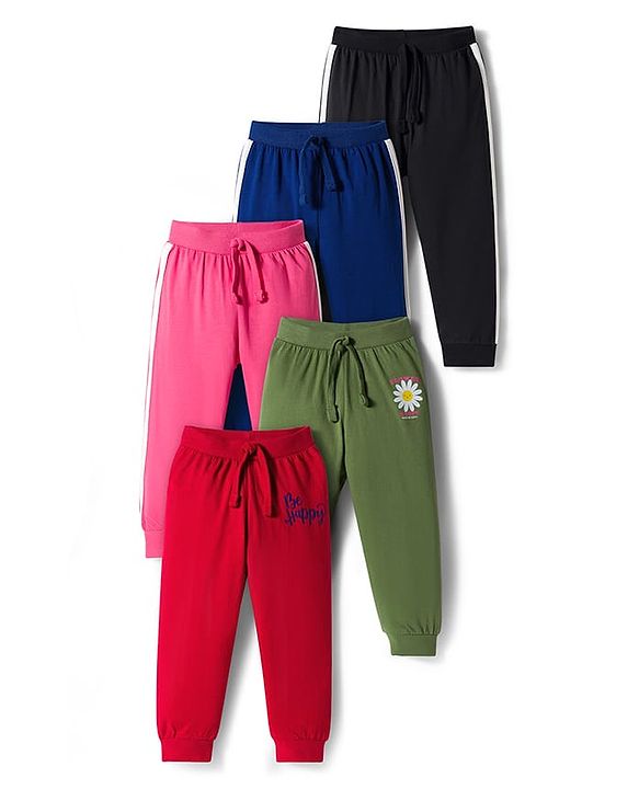 Babyhug Single Jersey Knit Full Length Lounge Pant With Floral Print Pack Of 5 - Multicolour