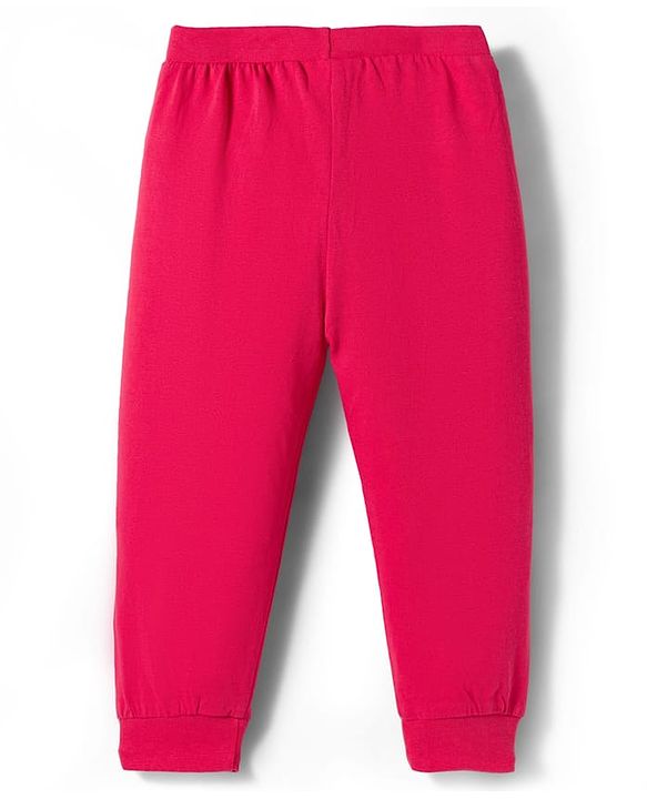 Babyhug Single Jersey Knit Full Length Lounge Pant with Butterfly Print - Red