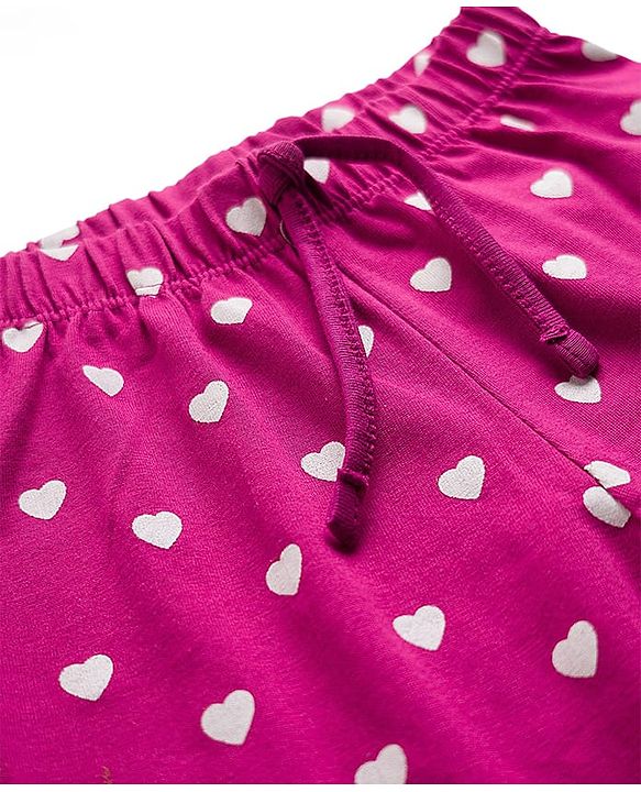 Babyhug Single Jersey Knit Full Length Lounge Pant With Heart Print - Dark Pink