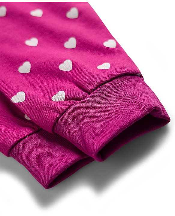 Babyhug Single Jersey Knit Full Length Lounge Pant With Heart Print - Dark Pink
