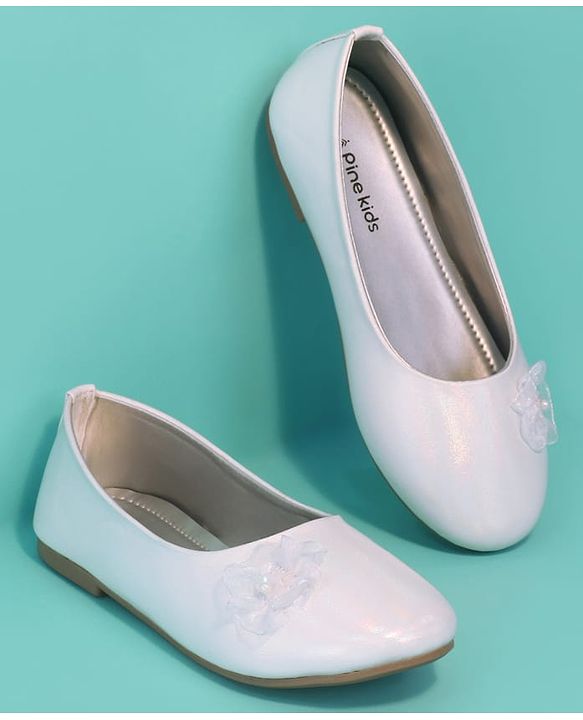 Pine Kids Slip On Ballerinas with Applique - White