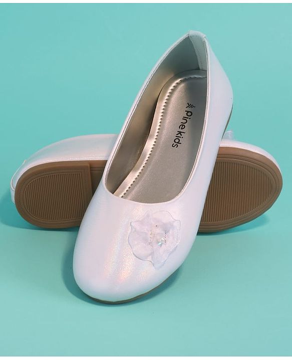 Pine Kids Slip On Ballerinas with Applique - White