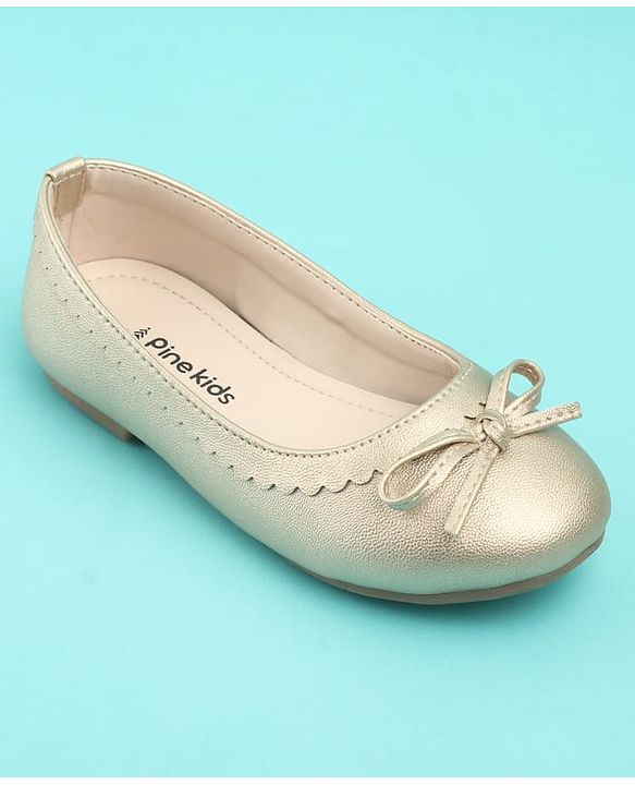 Pine Kids Solid Colour Slip On Ballerina with Bow Applique -  Golden