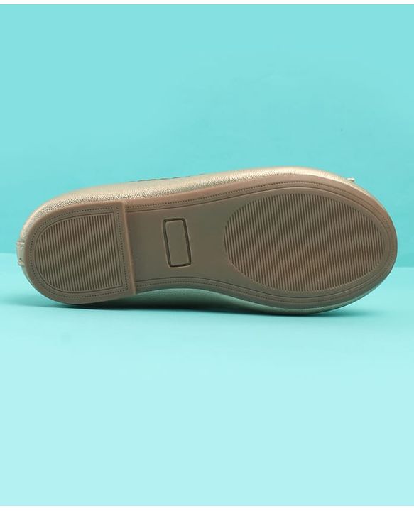 Pine Kids Solid Colour Slip On Ballerina with Bow Applique -  Golden