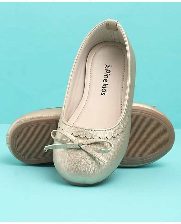 Pine Kids Solid Colour Slip On Ballerina with Bow Applique -  Golden
