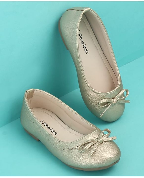 Pine Kids Solid Colour Slip On Ballerina with Bow Applique -  Golden