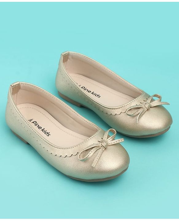 Pine Kids Solid Colour Slip On Ballerina with Bow Applique -  Golden
