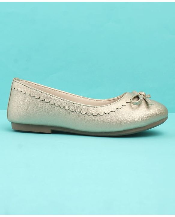 Pine Kids Solid Colour Slip On Ballerina with Bow Applique -  Golden