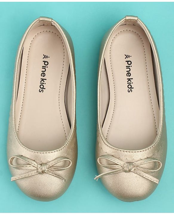 Pine Kids Solid Colour Slip On Ballerina with Bow Applique -  Golden