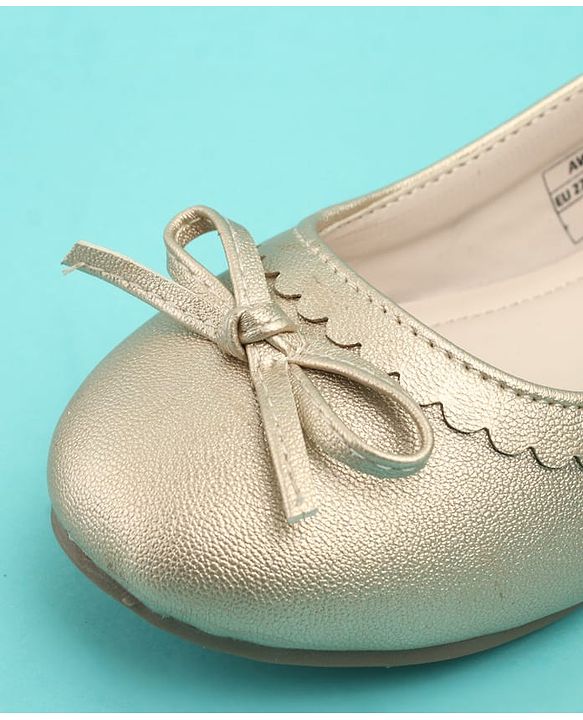 Pine Kids Solid Colour Slip On Ballerina with Bow Applique -  Golden