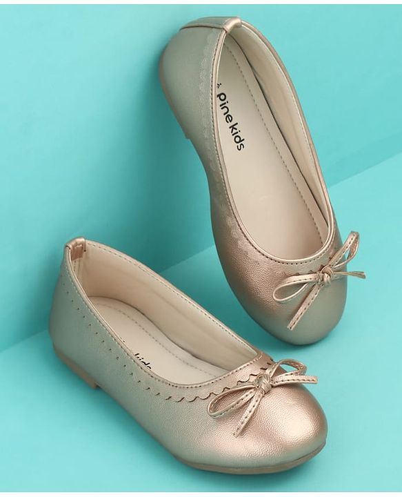Pine Kids Solid Colour Slip On Ballerina with Bow Applique -  Golden