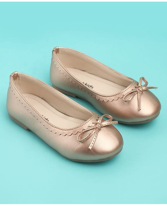 Pine Kids Solid Colour Slip On Ballerina with Bow Applique -  Golden
