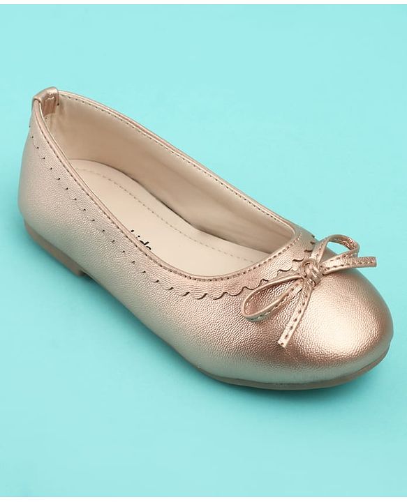 Pine Kids Solid Colour Slip On Ballerina with Bow Applique -  Golden