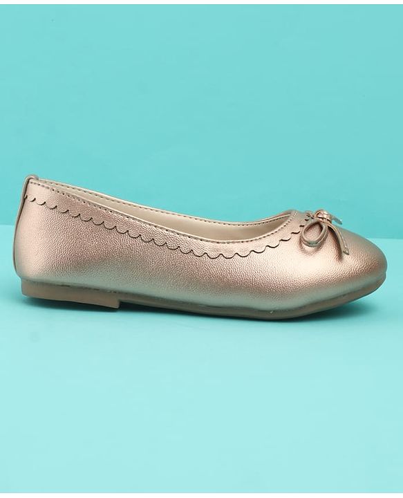Pine Kids Solid Colour Slip On Ballerina with Bow Applique -  Golden