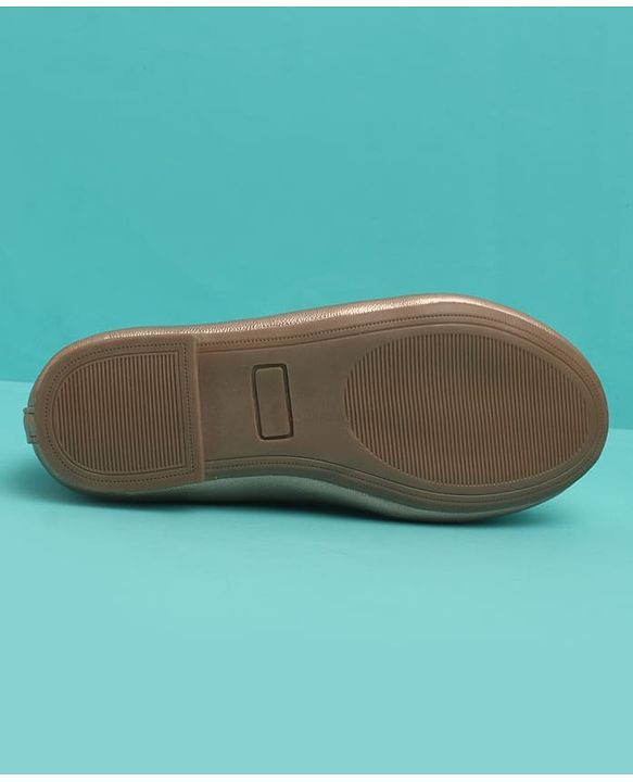 Pine Kids Solid Colour Slip On Ballerina with Bow Applique -  Golden