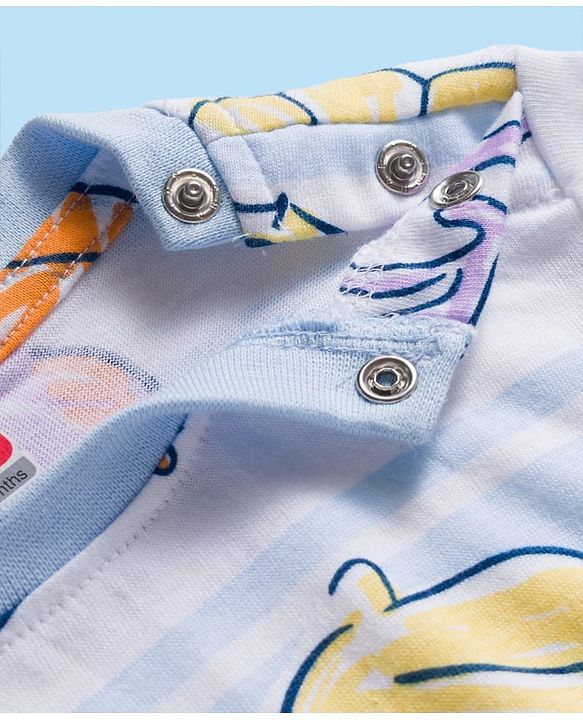 Babyhug Cotton Knit Full Sleeves Sea Life Printed Co-Ord T-Shirt & Pyjama Night Suit - White