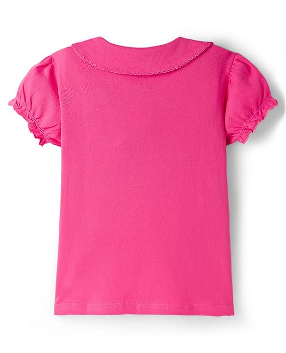 Babyhug Cotton Knit Half Puffed Sleeves Polo T-Shirt with Heart Print - Pink