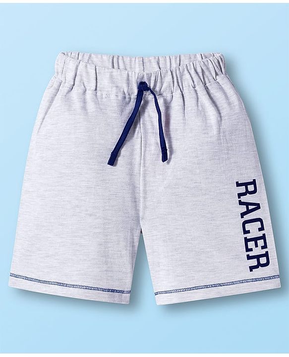 Babyhug Single Jersey Knit Mid Thigh Shorts With Text Print - Grey