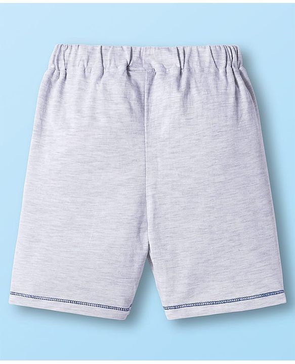 Babyhug Single Jersey Knit Mid Thigh Shorts With Text Print - Grey