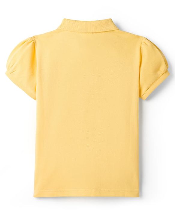 Babyhug Cotton Knit Half Puffed Sleeves Polo T-Shirt with Butterfly Print - Yellow