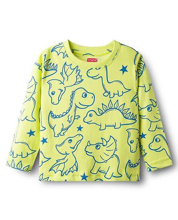Babyhug Cotton Knit Full Sleeves Co-ords T-Shirts & Pajama Night Suit with Dino Print - Yellow