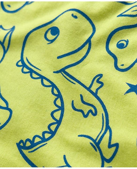 Babyhug Cotton Knit Full Sleeves Co-ords T-Shirts & Pajama Night Suit with Dino Print - Yellow