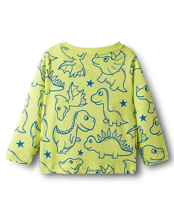 Babyhug Cotton Knit Full Sleeves Co-ords T-Shirts & Pajama Night Suit with Dino Print - Yellow
