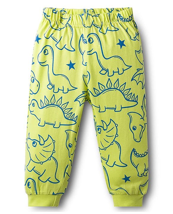 Babyhug Cotton Knit Full Sleeves Co-ords T-Shirts & Pajama Night Suit with Dino Print - Yellow