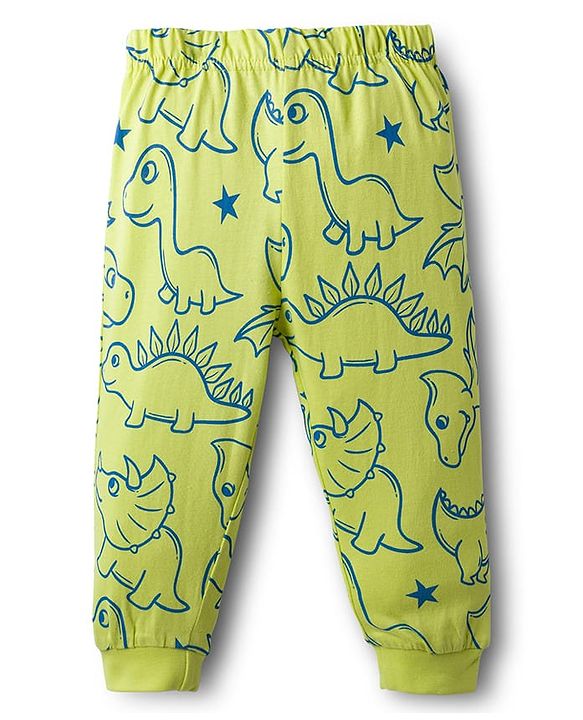 Babyhug Cotton Knit Full Sleeves Co-ords T-Shirts & Pajama Night Suit with Dino Print - Yellow